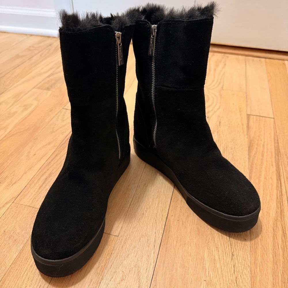 J Slides NYC Waterproof Women's Black Winter Suede Boots Size 7.5